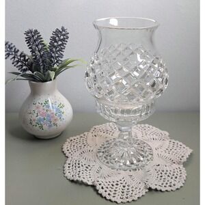 Vintage Cut Crystal Hurricane Shade with Pedestal Base | Diamond Cut Glass